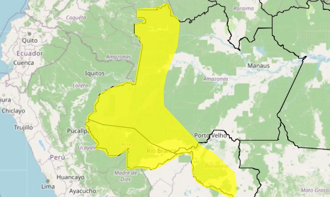 o mapa mostra as &aacute;reas em alerta para chuva intensa